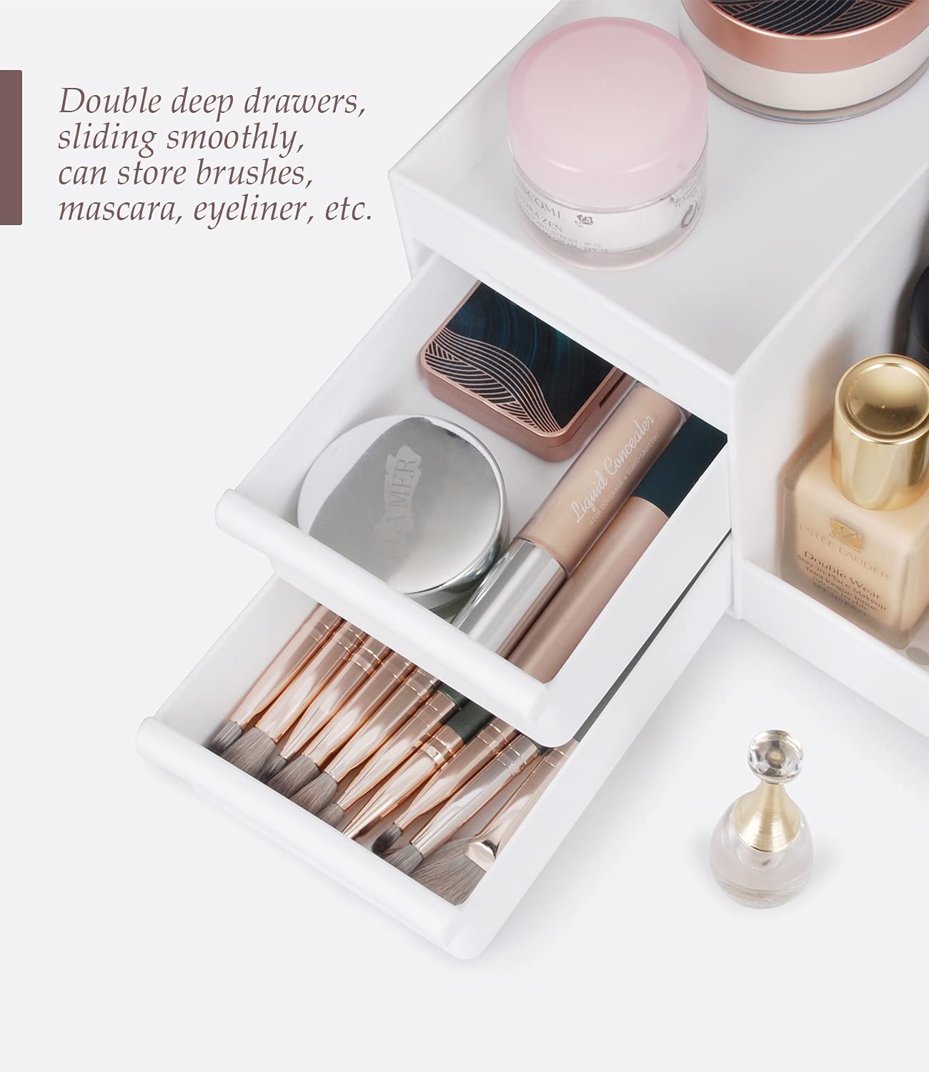 Makeup Desk Cosmetic Storage Box Organizer With Drawers For Dressing Table, Countertop, Bathroom Counter, Elegant Vanity Holder