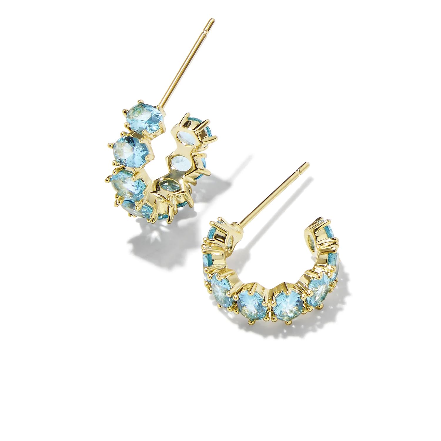 Kendra Scott Cailin 14k Gold-Plated Brass Crystal Huggie Earrings in Aqua Crystal, Fashion Jewelry For Women