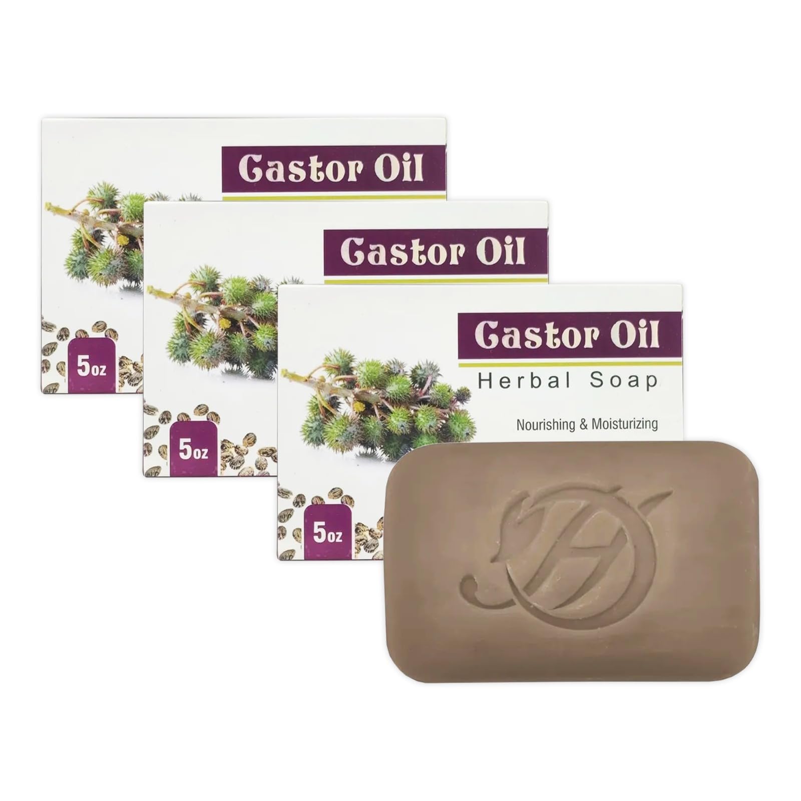 HERBOGANIC Castor Oil Herbal Soap | 3 Pack Natural Bar Soap for Face and Body | Nourishing and Rejuvenating | Infused with Casto