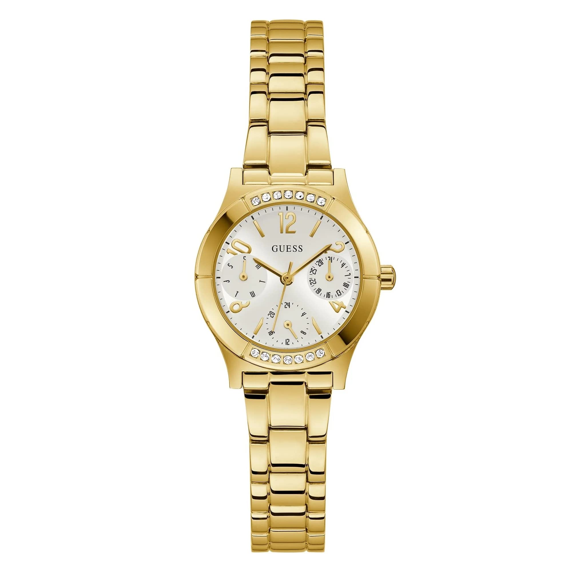 Guess Piper Collection MultiFunction Womens Analog White Dial Coloured Quartz Watch, Round Dial With 29 Mm Case Width  Gw0413L