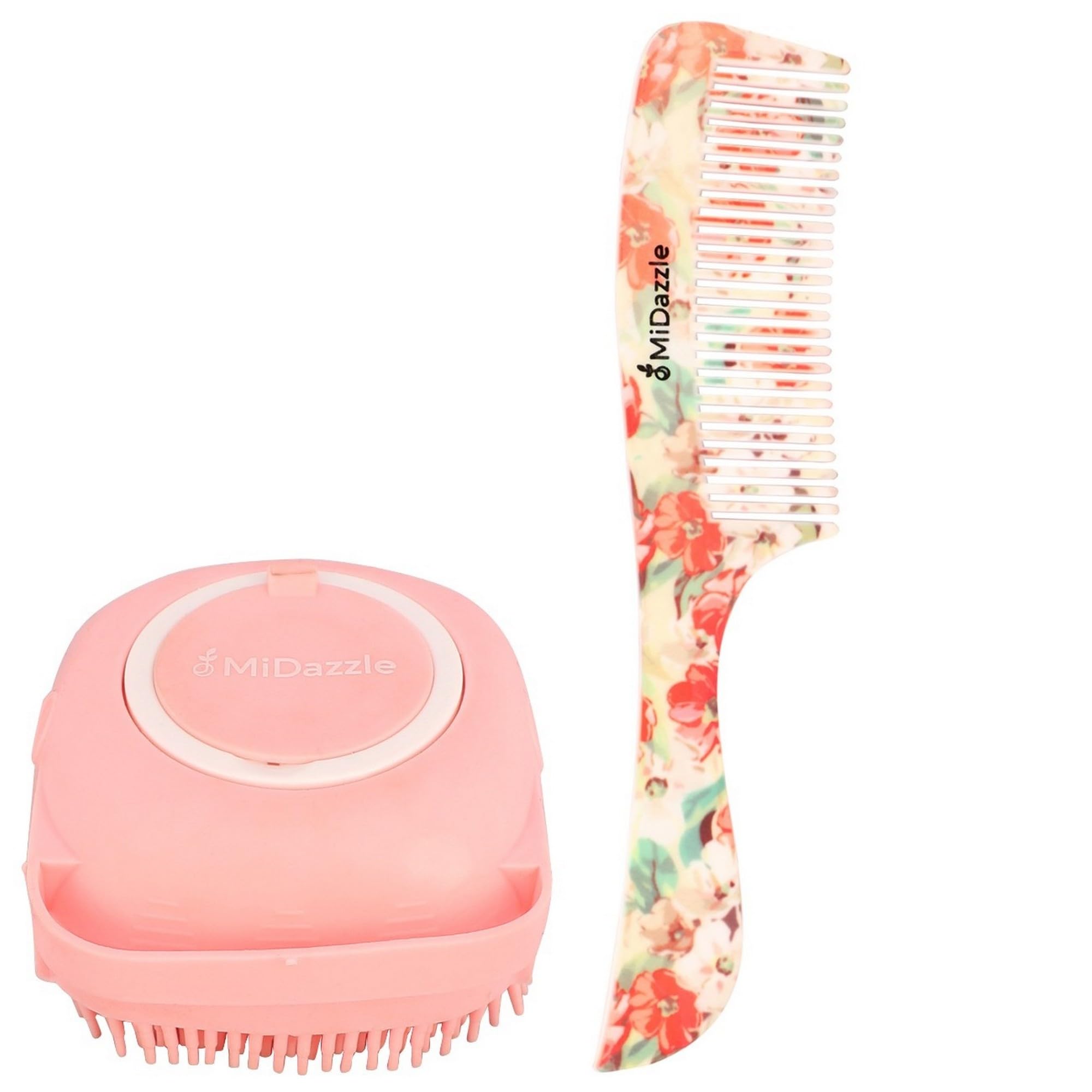 Midazzle Silicone Bath Brush, Body Wash Scrubber with Floral Handle, Set of 2