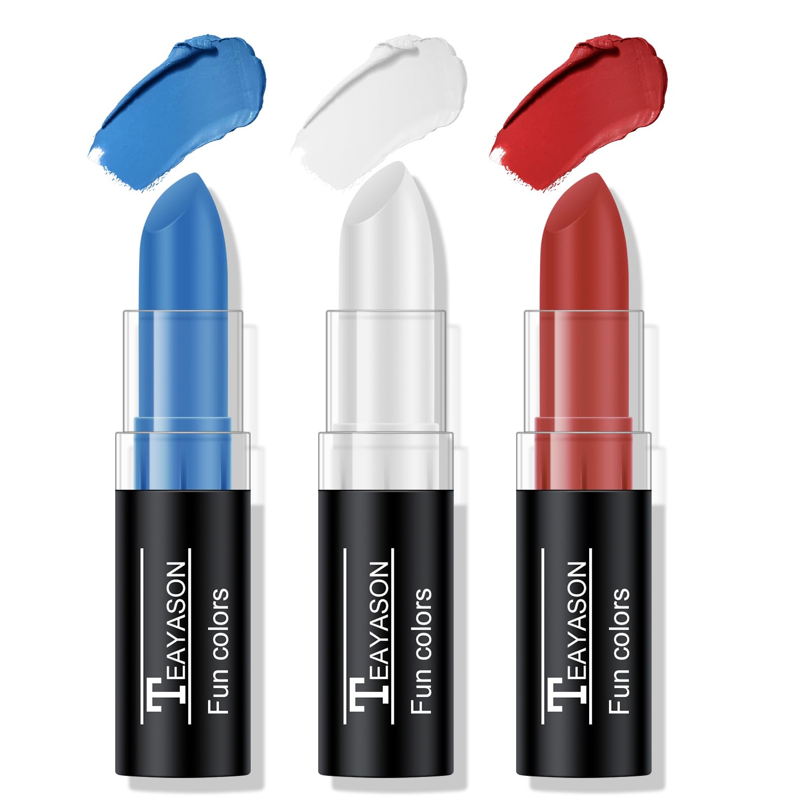 FREEORR 3 Colors Blue White Red Face Body Paint Stick, Blue White Red Flag Color Face Paint for Baseball/Football/Halloween Acce