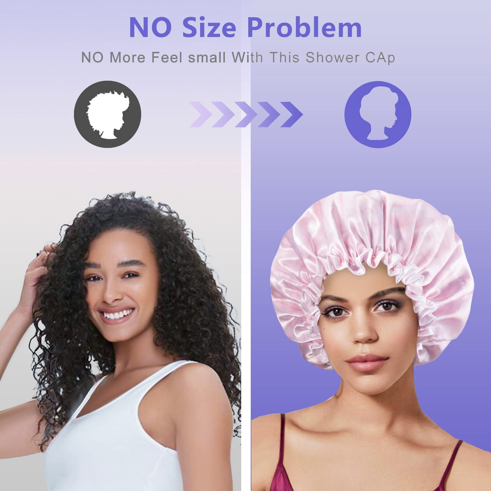 Aquior Shower Caps, Reusable Shower Cap For Women, Double Layer Waterproof Hair Cap, Large Size For All Hair Lengths,For Girls S