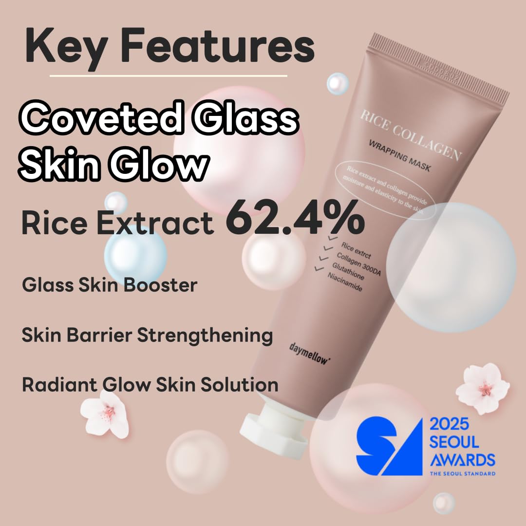 daymellow Rice Collagen Wrapping Mask 2.36 fl. oz / 70ml - Korean Peel-Off Facial Mask with Hydrolyzed Collagen, Hydrating & Fir