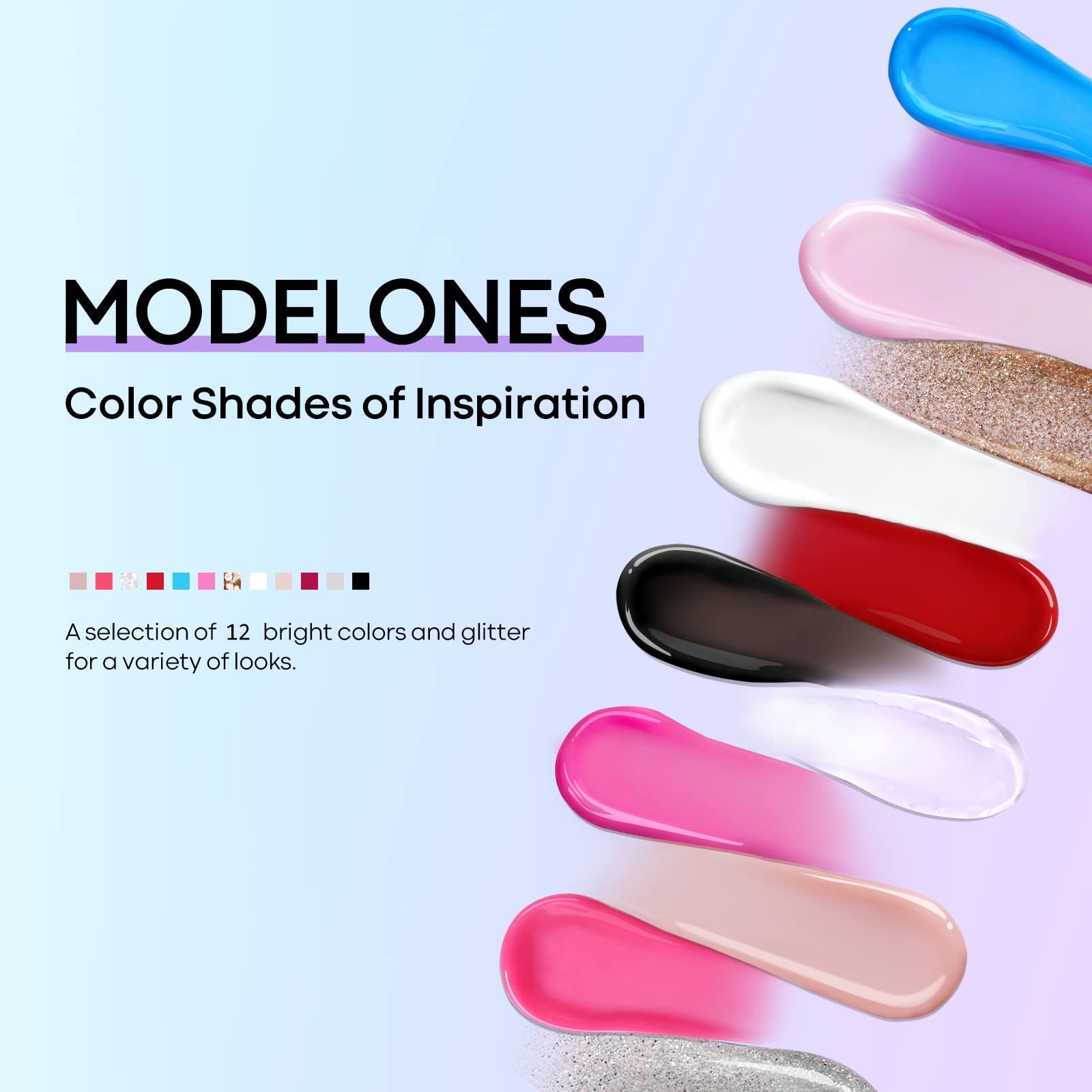 Modelones 12 Colors Poly Nail Extension Gel Kit Pink Black White Red Glitter All Seasons Classic Colors Builder Nail Gel Set Hol