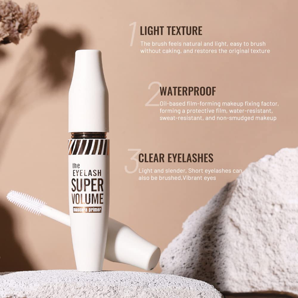 4D White Mascara Primer for Eyelashes Set, Super Volume Curly Thick Waterproof Non-Smudged Long lasting Charming Voluminous Lash