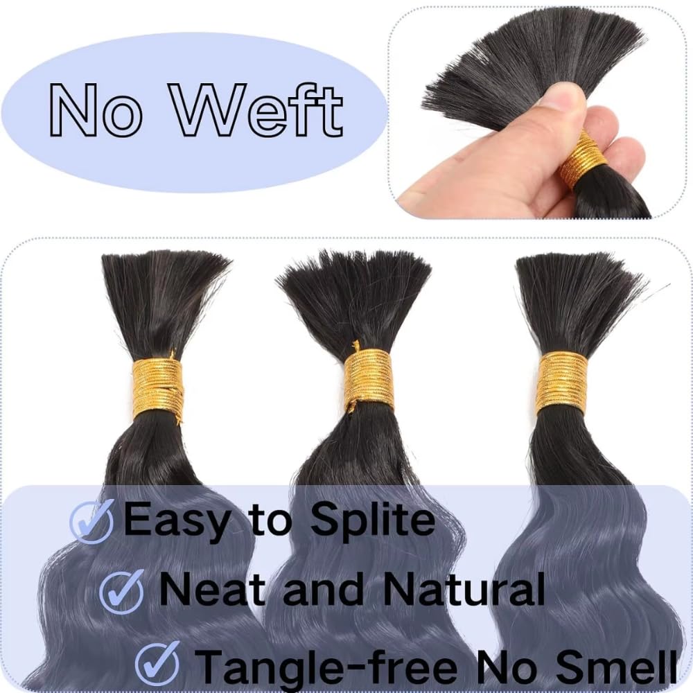 9A Virgin Curly Human Hair for Boho Knotless Braids Deep Wave Bulk Human Hair No Weft 1 Bundle 50g(1 Pack 2 Bundles)16 Inch Curl