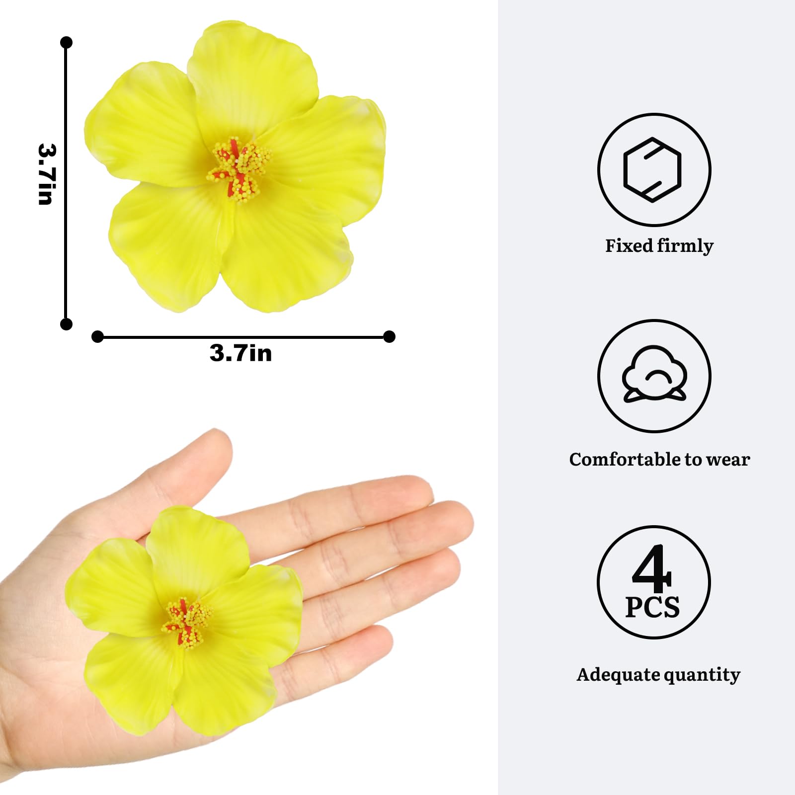 Vodolo Hawaiian Flower Hair Clips For Women,4Pcs 3.5 Inch Artificial Flower Clips,Plumeria Hibiscus Hairclip For Beach Party,Cut