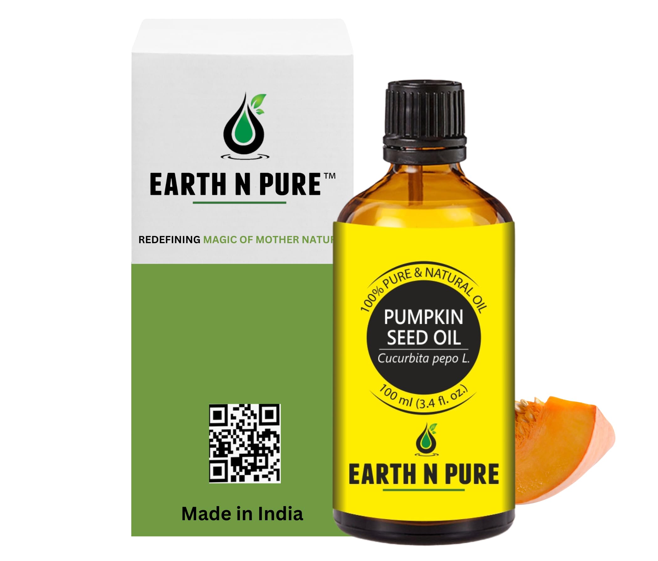 Earth N Pure Pumpkin Seed Oil (Kaddu Oil) Cold Pressed, Natural And Therapeutic Grade  100 Ml