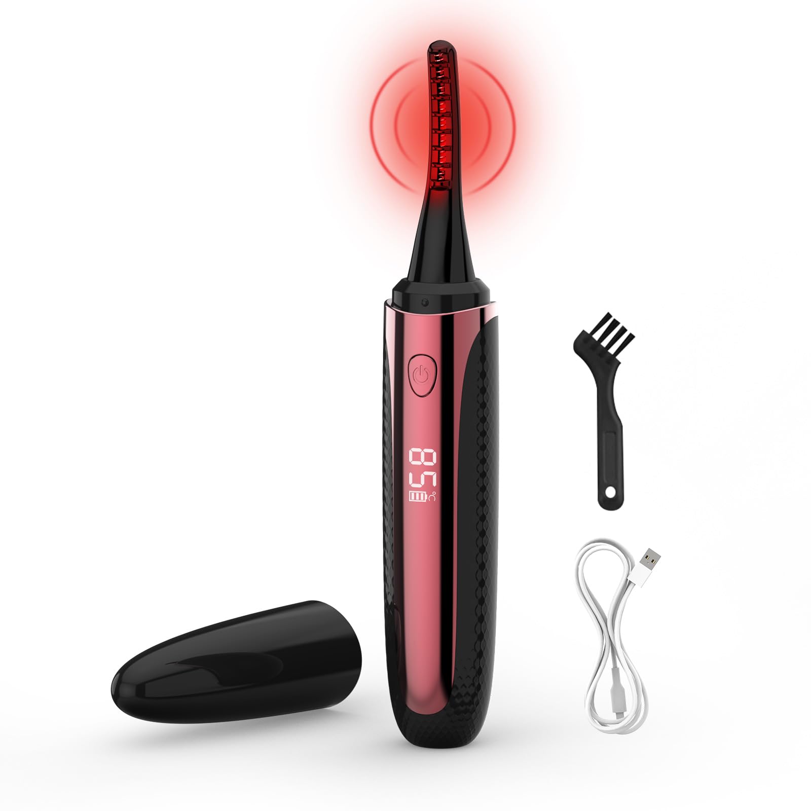 Heated Eyelash Curler, Rechargeable Electric Eyelash Curler with 4 Temp Modes Anti-Burn & LED Display Intelligent Auto-0ff for W