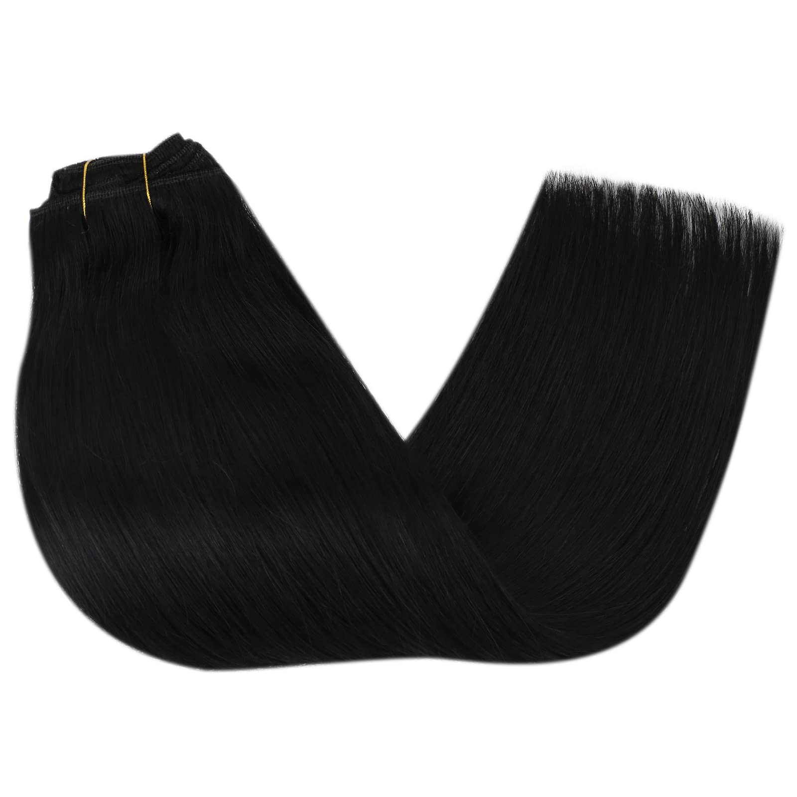 Sunny Black clip In Human Hair Extensions Real Hair Black Hair Extensions clip in Jet Black Human Hair clip on Hair Extensions F