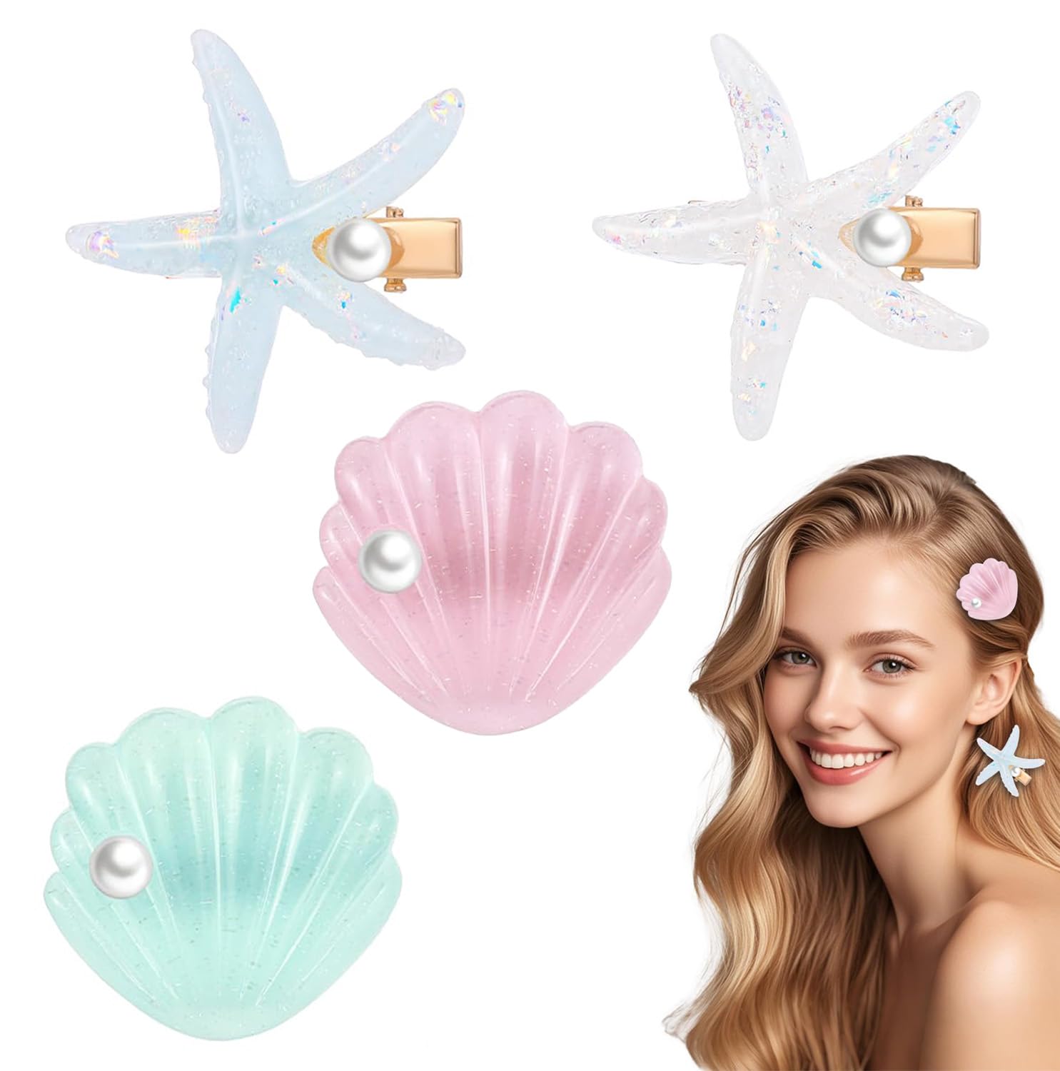 4Pcs Shell Pearl Hair Clips, Pearl Hair Charms,Beach Accessories For Women,Sea Shell Hair Accessories, Beach Jewellery For Women