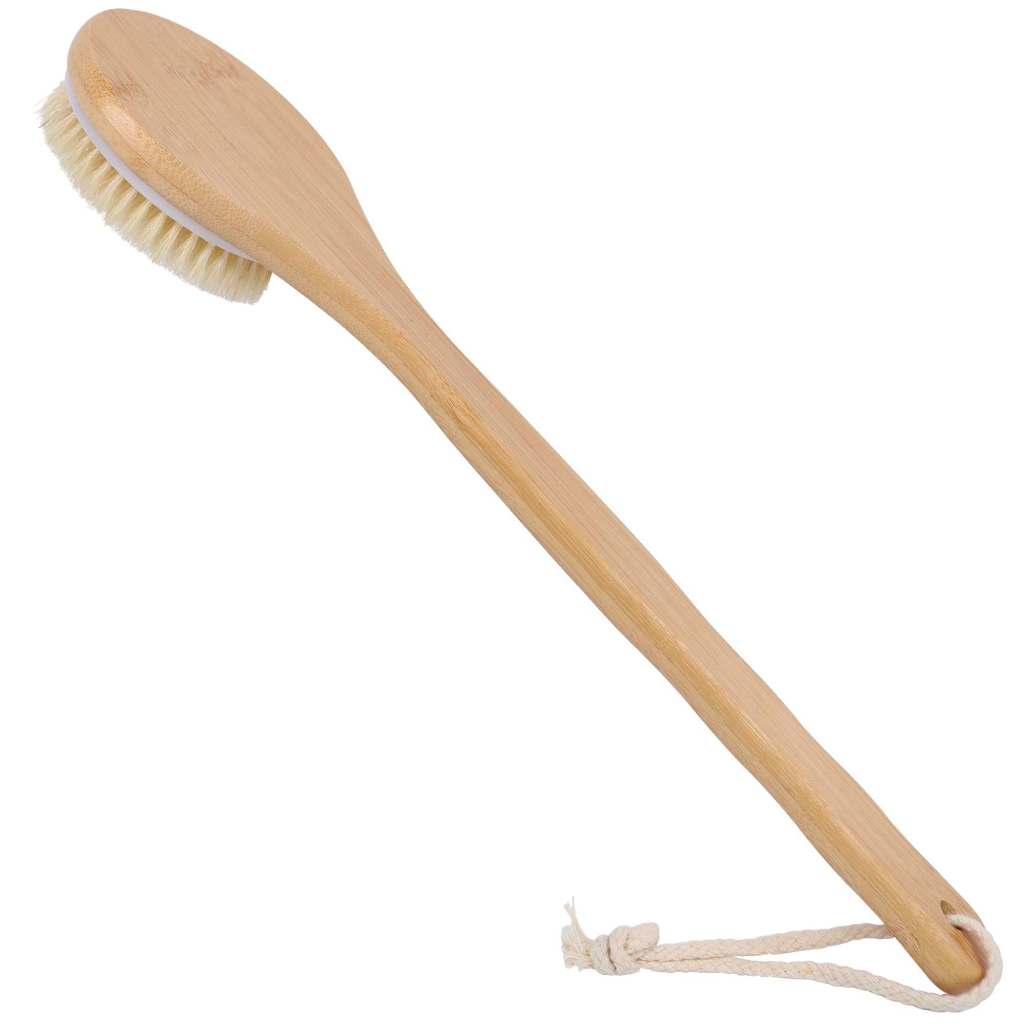 Owiizi Back Scrubber Brush For Shower, Round Head Bristle Body Large Area Deep Cleanse Bath Brushes, Bamboo Long Handle Skin Exf