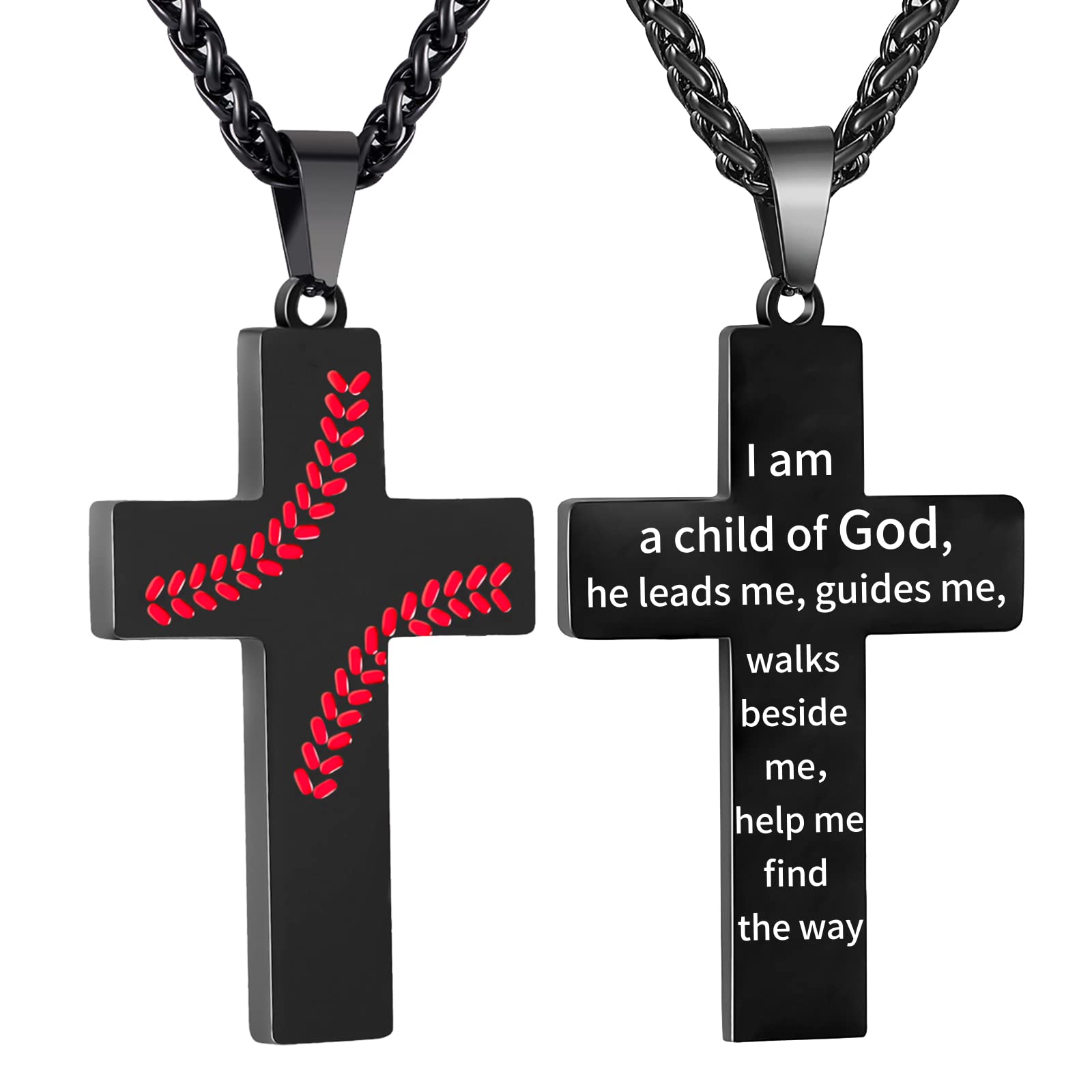 Zocomi Baseball Cross Necklace for Boys Men Stainless Steel Pendant Chain Bible Verse Religious Christian First Communion Confir