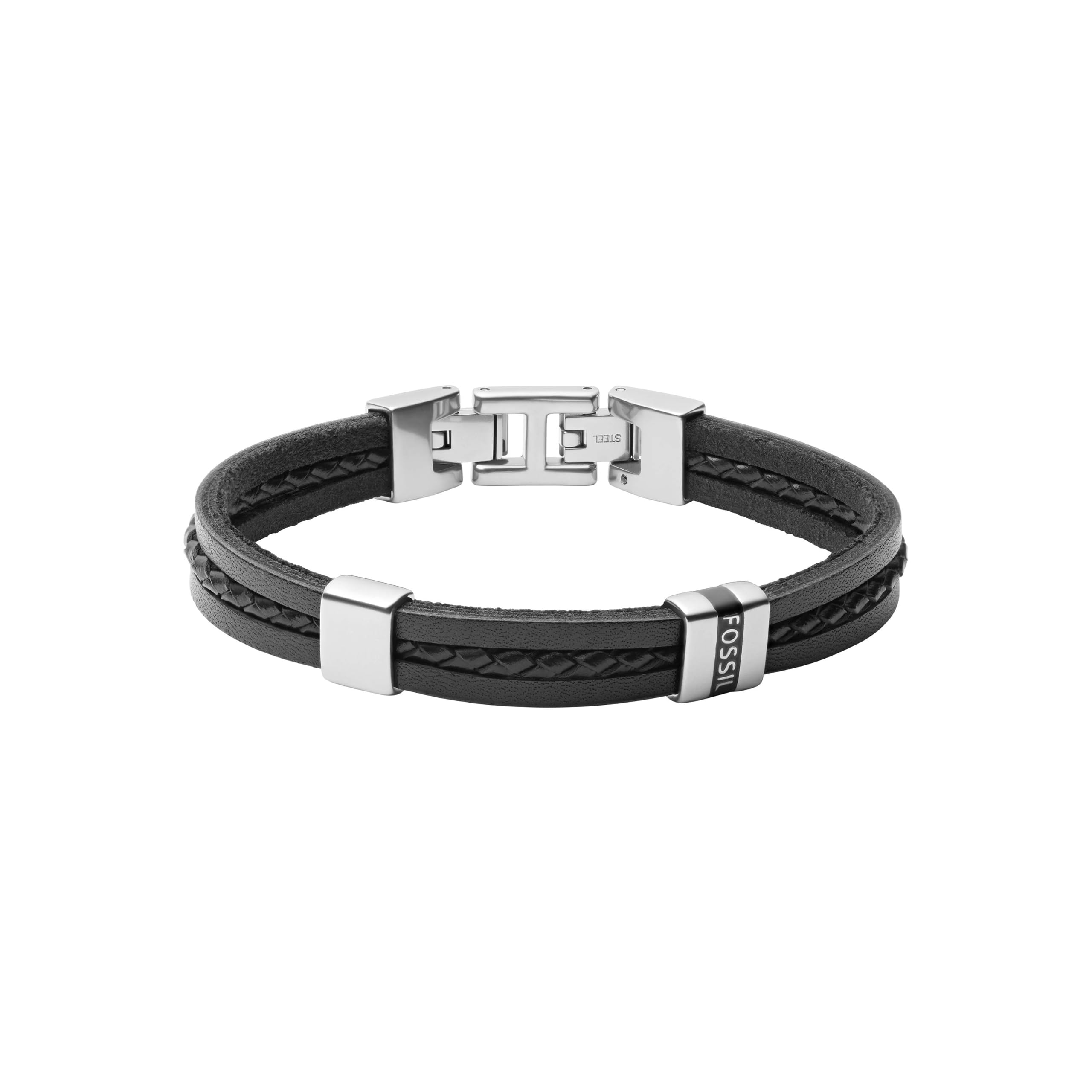 Fossil Men's Leather Bracelet, Color: Black (Model: JF03686040)