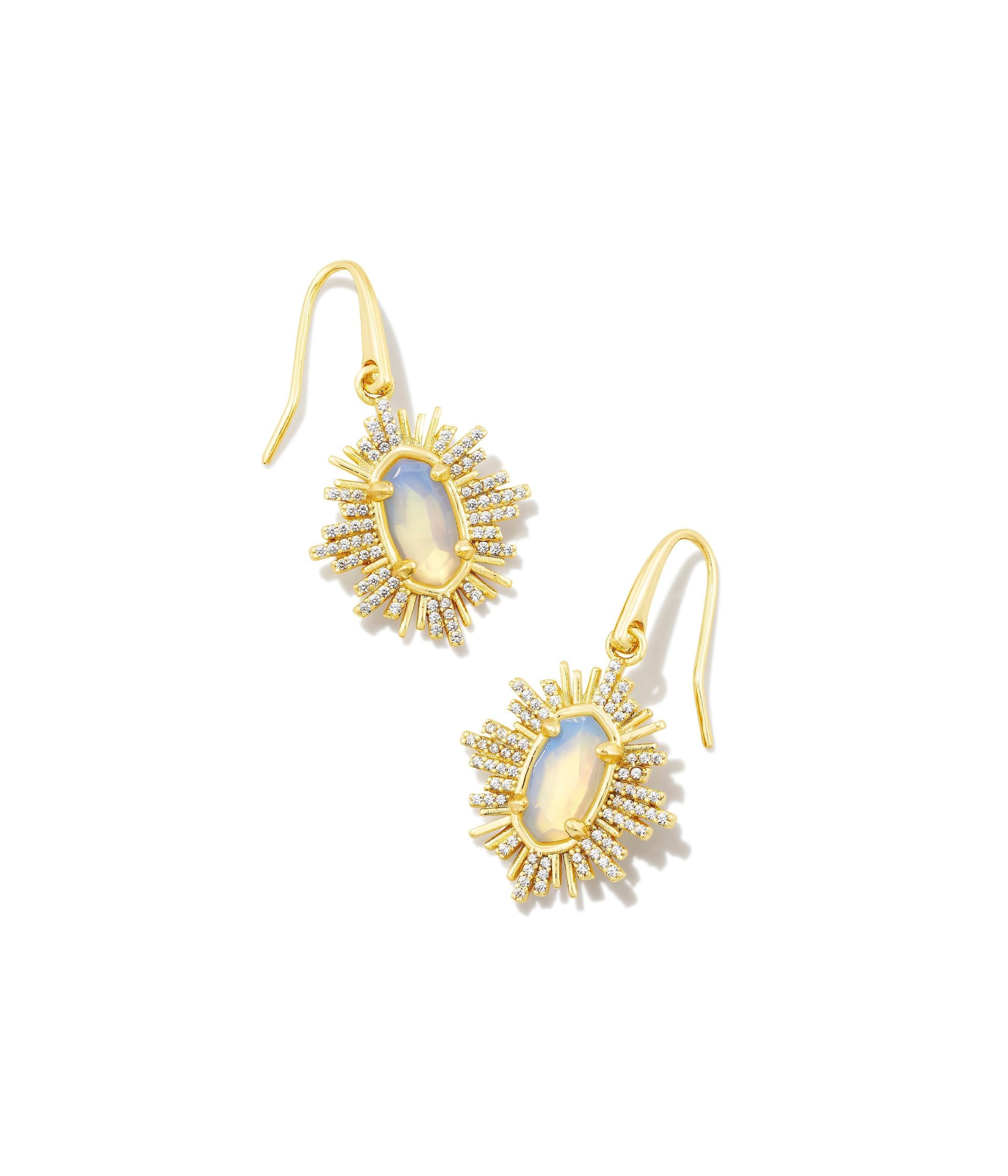 Kendra Scott Grayson Sunburst Drop Earrings Gold Iridescent Opalite Illusion One Size