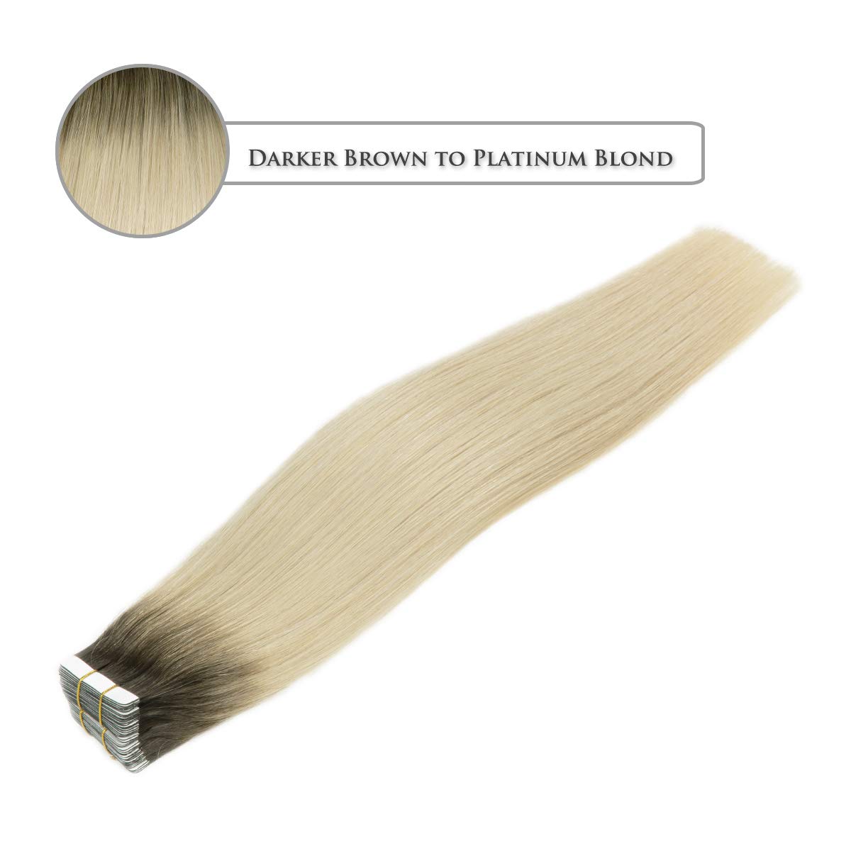 Anrosa Hair Extensions Tape In Double Sided Real Skin Weft 20Pcs 50G Platinum Ash Blonde With Darkest Brown Base Color 14Inch Re