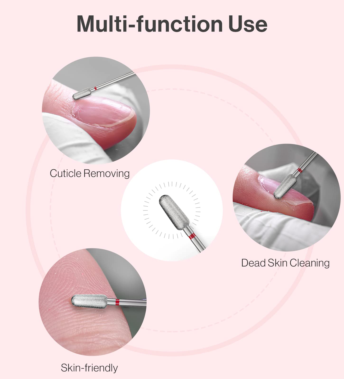 Melodysusie 5Mm Round Tapered Cuticle Clean Nail Drill Bit 3/32'', Professional Safety Carbide Diamond Under Nail Cleaner For Cu