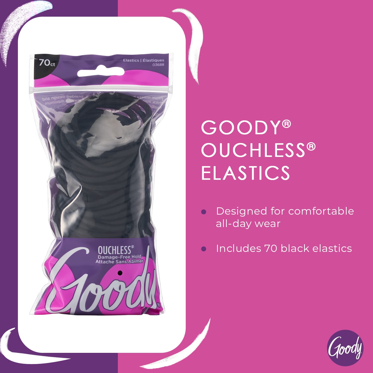 Goody Ouchless Womens Elastic Hair Tie - 70 Count, Black - 4Mm For Medium Hair- Hair Accessories For Women Perfect For Long Last