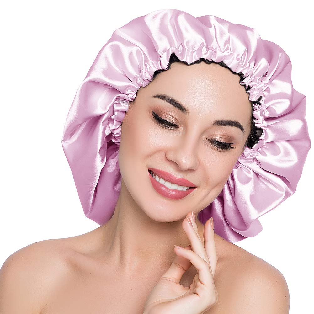 ELIHAIR Stain Bonnet Silky Sleep Cap Adjustable Satin Cap for Night Sleeping Hair Bonnet Reversible Double Layer X-Large Size Li