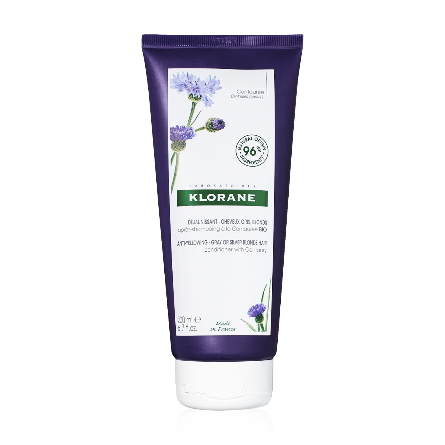 Klorane Plant-Based Purple Conditioner with Centaury, Brightens Blonde, Platinum, Silver, Gray or White Hair, Neutralizes Unwant