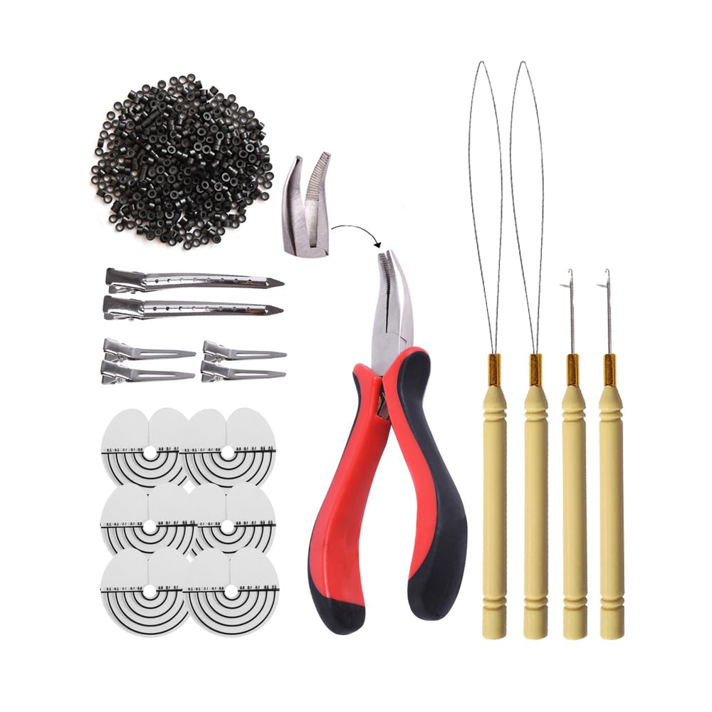 500 Pieces Micro Silicone Rings Hair Extensions Kit I-Tip Hair Pliers Micro Pulling Hook Needle Loop Threader And Micro Silicone