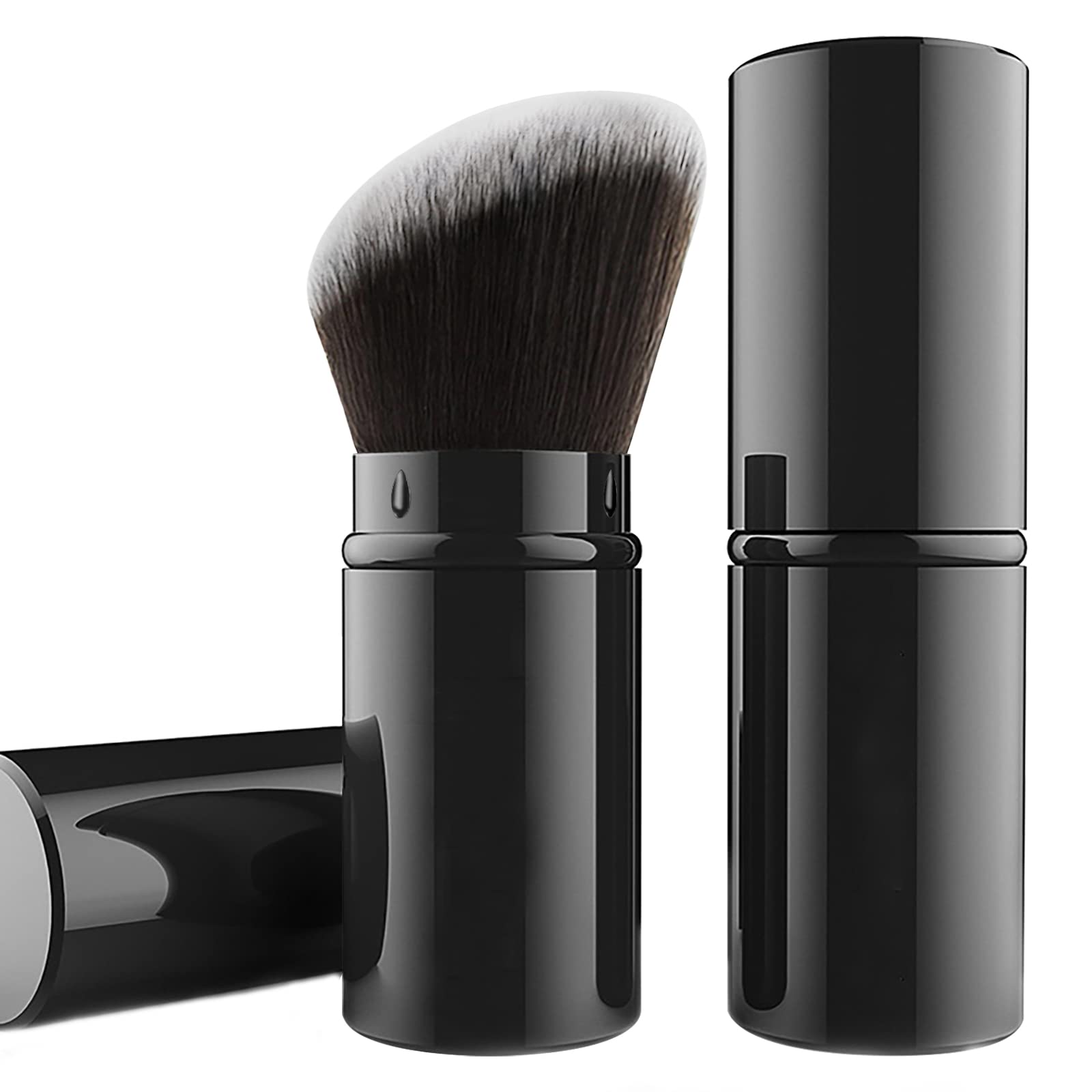 Falliny Retractable Makeup Brush, Angled Kabuki Powder Foundation Sunscreen Makeup Brush, Travel Face Blush Brush With Cover For