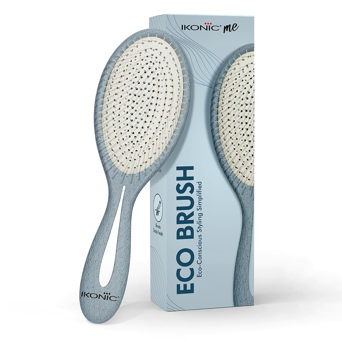 Ikonic Me Paddle Hair Brush Ikm 2357  Eco Concious Flexible Nylon Bristles, Rounded Tips, Tpr Cushioned Base, PressureFree Det