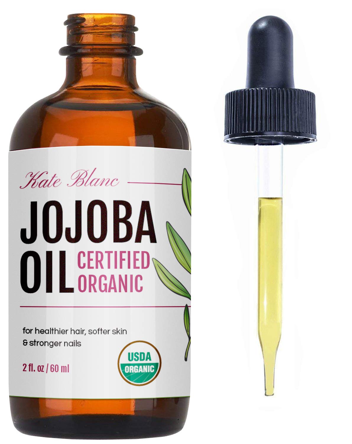 Kate Blanc Cosmetics Jojoba Oil For Hair Growth, Skin & Face (2Oz) Facial Oil For Gua Sha Massage. 100% Pure & Natural Hair Oil