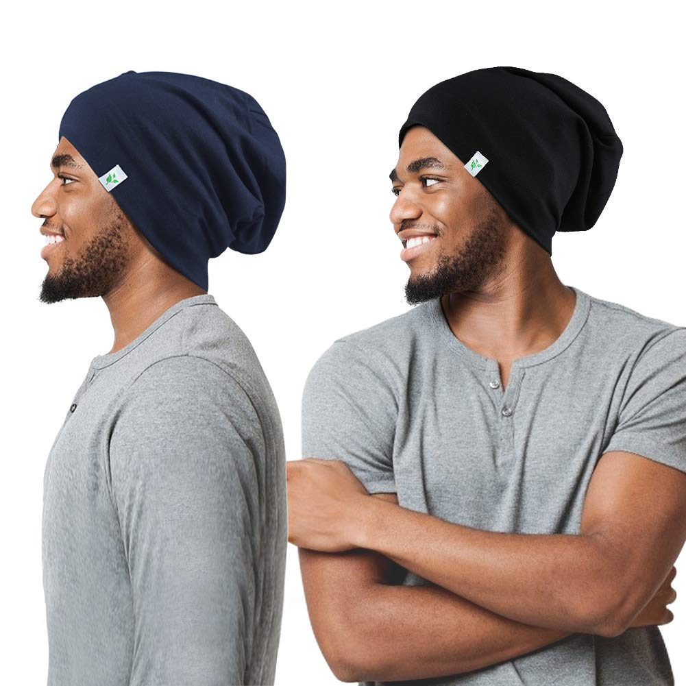 Hair Sleep Hat for Bald Men Night Cotton Blue Black
