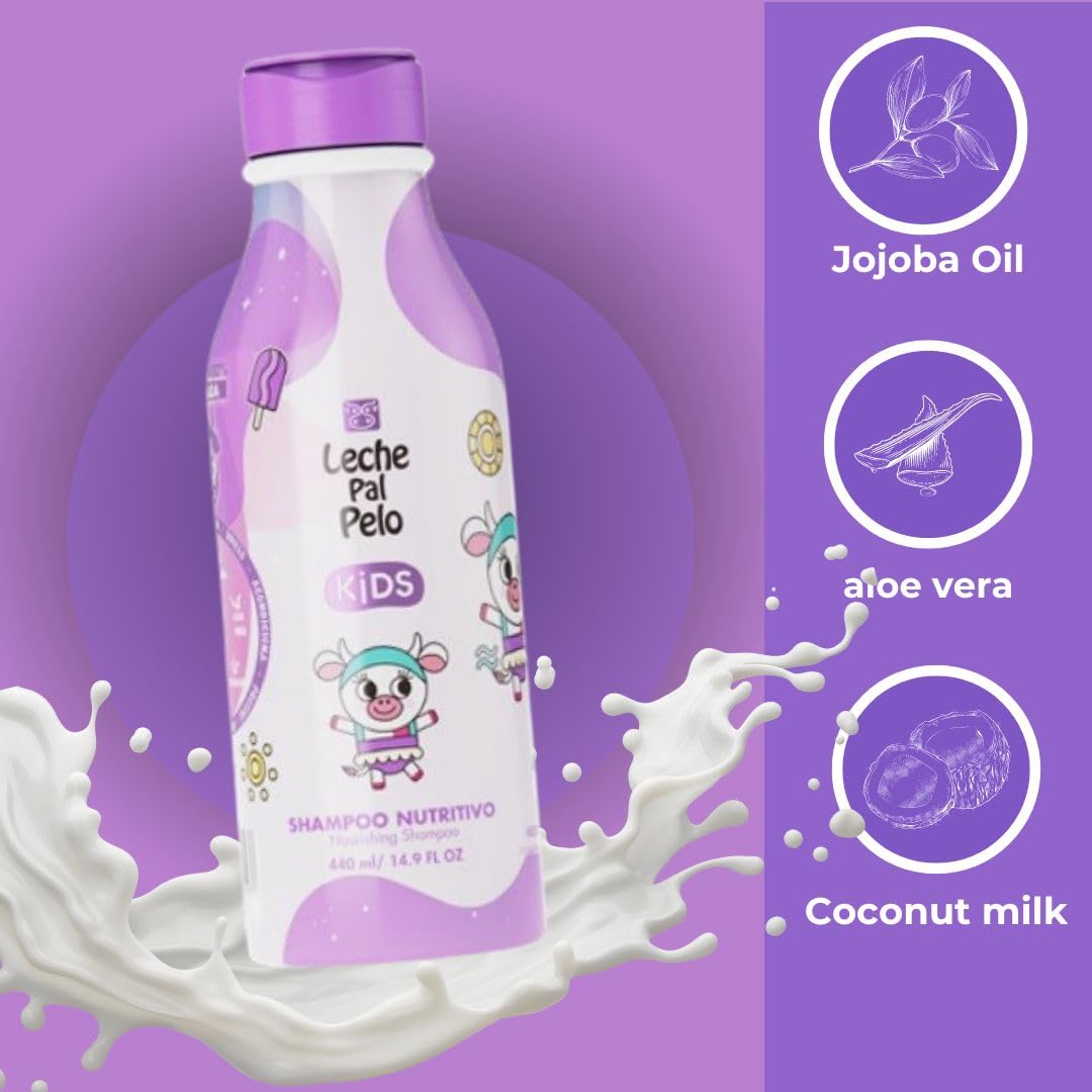 Leche Pal Pelo Kids Nourishing Shampoo - Gentle Daily Cleansing, Sulfate & Paraben-Free Formula with Jojoba, Coconut Milk, Aloe