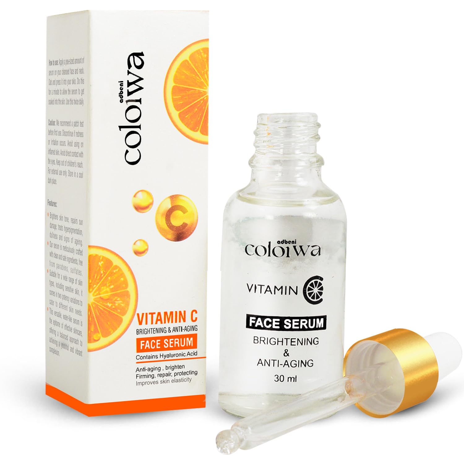 Adbeni Imported Color & Way Vitamin C Face Serum 30Ml | Brightening & AntiAging Serum For Glowing Skin | Reduces Dark Spots, Fi