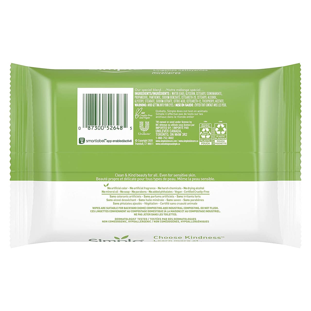 Simple Facial Wipes Micellar, 25 Count (Pack Of 6)