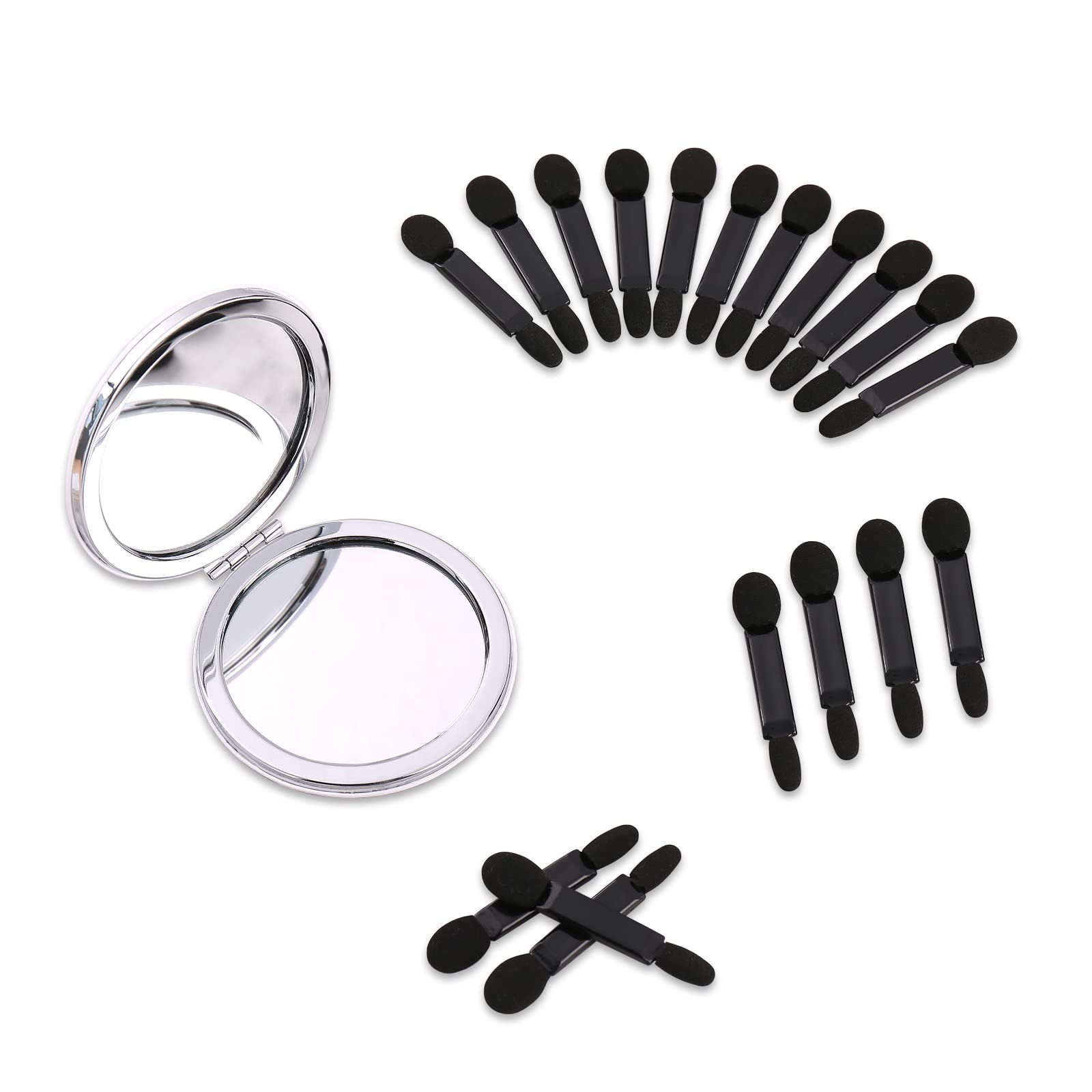 Deksias 2X Times Mirror In Pocket Magnify Round 2 Side Make Up Compact Pu Folding Collapsible Mirrors With Extra 20Pcs Eyeshadow