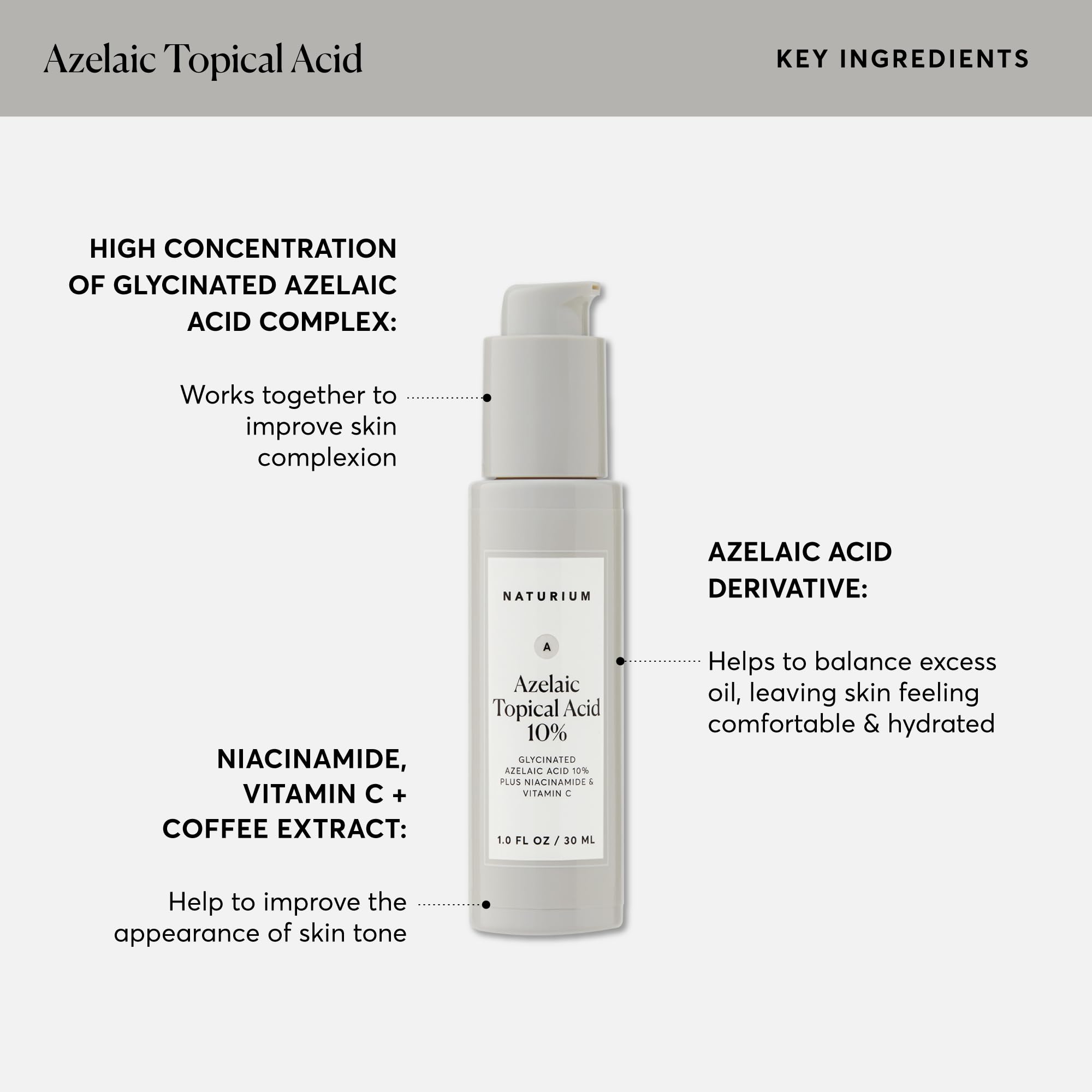 Naturium Azelaic Topical Acid 10% Treatment with Niacinamide & Vitamin C, 1 oz, for Face & Skin Care
