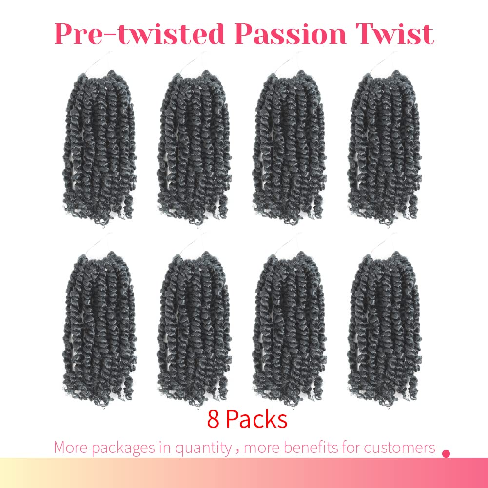 The BOHOBABE Pre-twisted Passion Twist Crochet Hair 6 Inch Short Pre-looped Crochet Passion Twist Braiding Hair 8 Packs (2#) 2#(