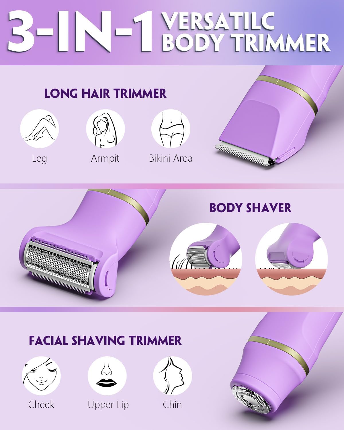Bikini Trimmer for Women - Tiovara Cordless Electric Razors, Painless Electric Shaver IPX7 Waterproof Pubic Hair Removal with US