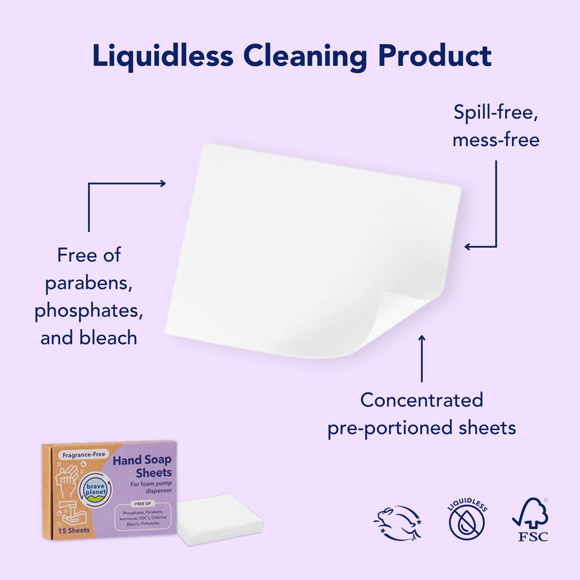 Brave Planet Hand Soap Sheets - Travel-Friendly, Biodegradable & Fragrance-Free - Dissolvable Sheets for Hand Washing & Sanitizi