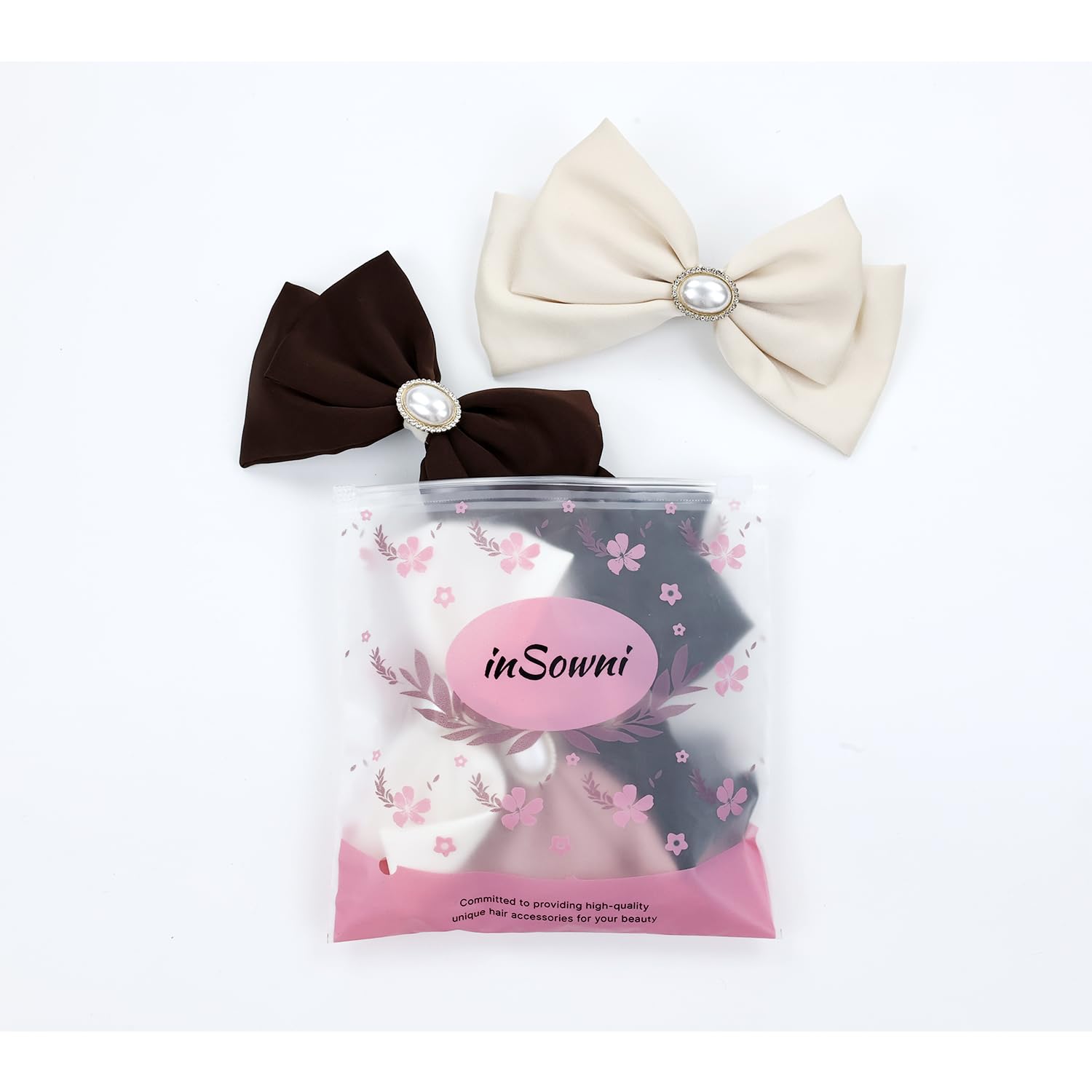 Insowni 5 Pieces Decorative Big Bow French Hair Barrettes With Pearl Rhinestone Spring Hair Bow Clips Pins Grips Accessories For