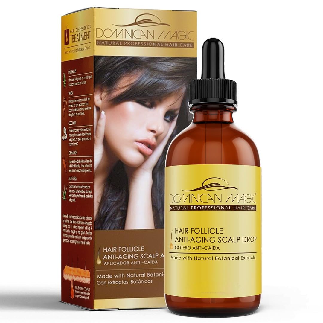 Dominican Magic Hair Follicle Anti-Aging Scalp Drop Hair Tonic with Rosemary and Cinnamon, Gotero Anti-Caida, Helps Stimulate Ha