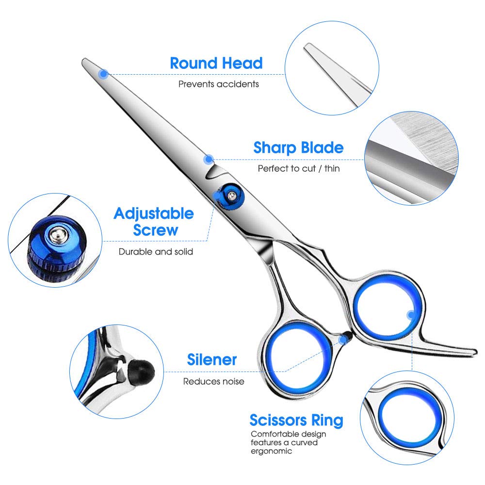 Hair cutting Scissors Kits, 10 Pcs Stainless Steel Hairdressing Shears Set Professional Thinning Scissors For BarberSalonHomeMen