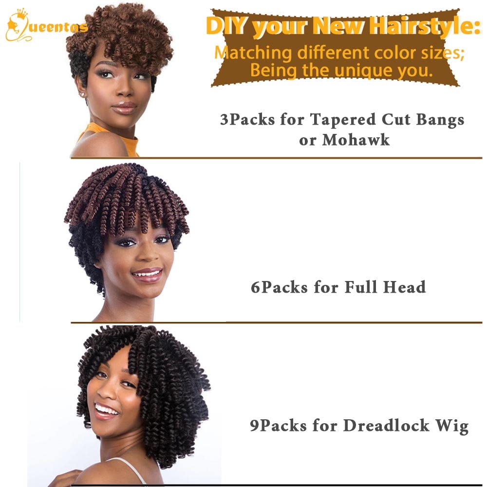 Queentas 3 Packs Toni Curl (6Mm) Crochet Hair 10Inches Pre-Curled Tapered Cut Synthetic Hair Extensions For Black Women Afro Pas