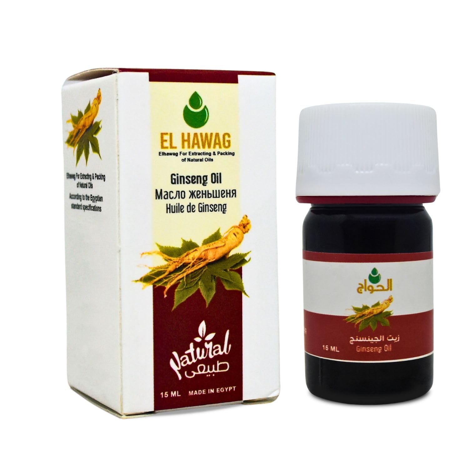 Elhawag Ginseng Oil Cold Pressed Hawaj Pure & Natural Hawag for Skin & Body & Hair & Drink Oriental No Additives Non GMO Kosher 