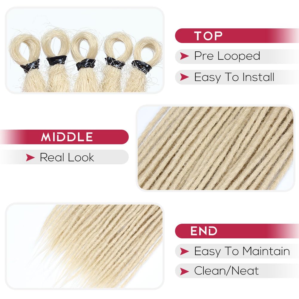 Kraler Dreadlock Extensions, 22 '' 613 Blonde Synthetic Crochet Dreads Extensions 100% Handmade Single Ended Dreads Thin 0.6cm W