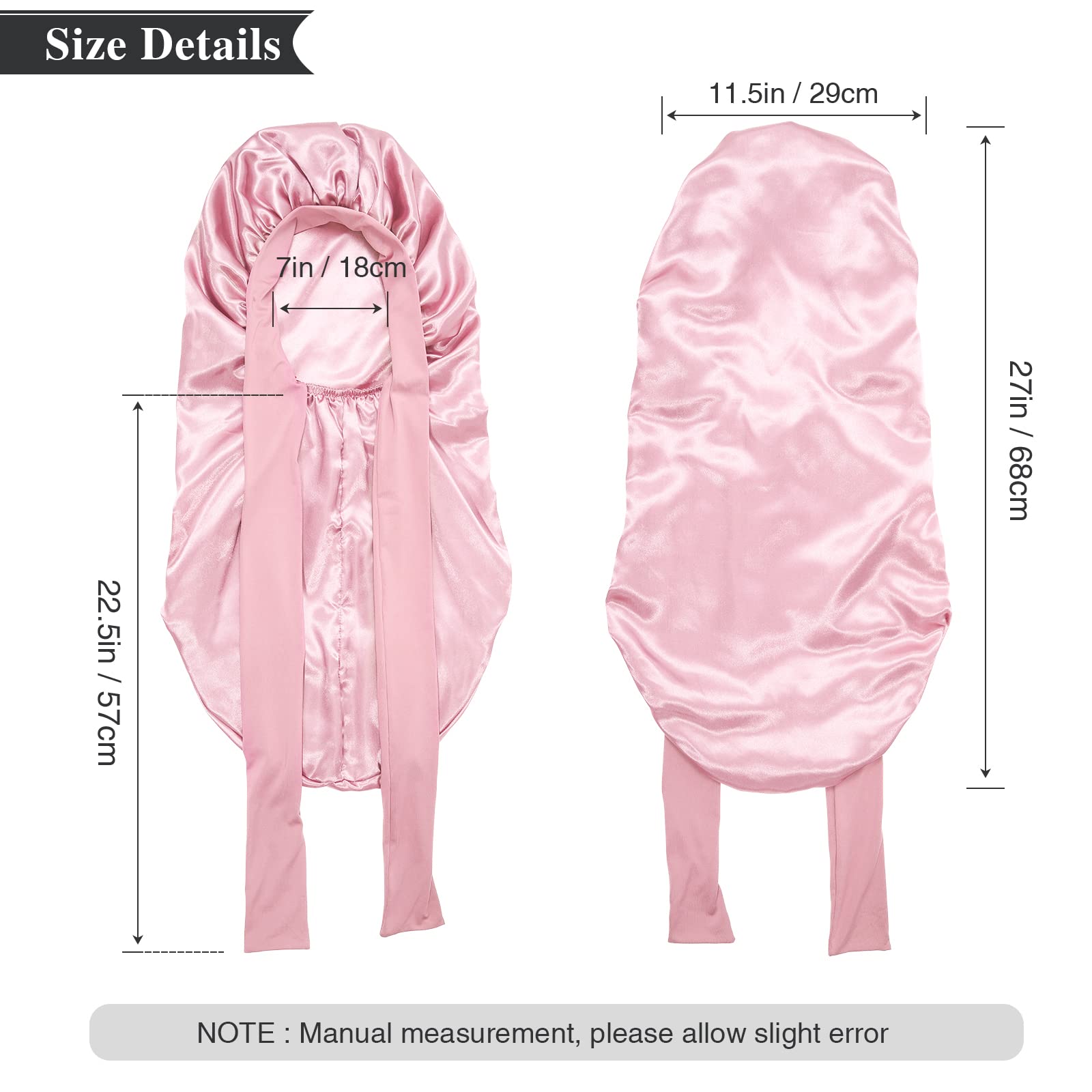 Awaytr Long Satin Bonnet For Women - Double Layer Elastic Silk Bonnet For Braids Hair Sleeping Cap With Tie Band (Pink)