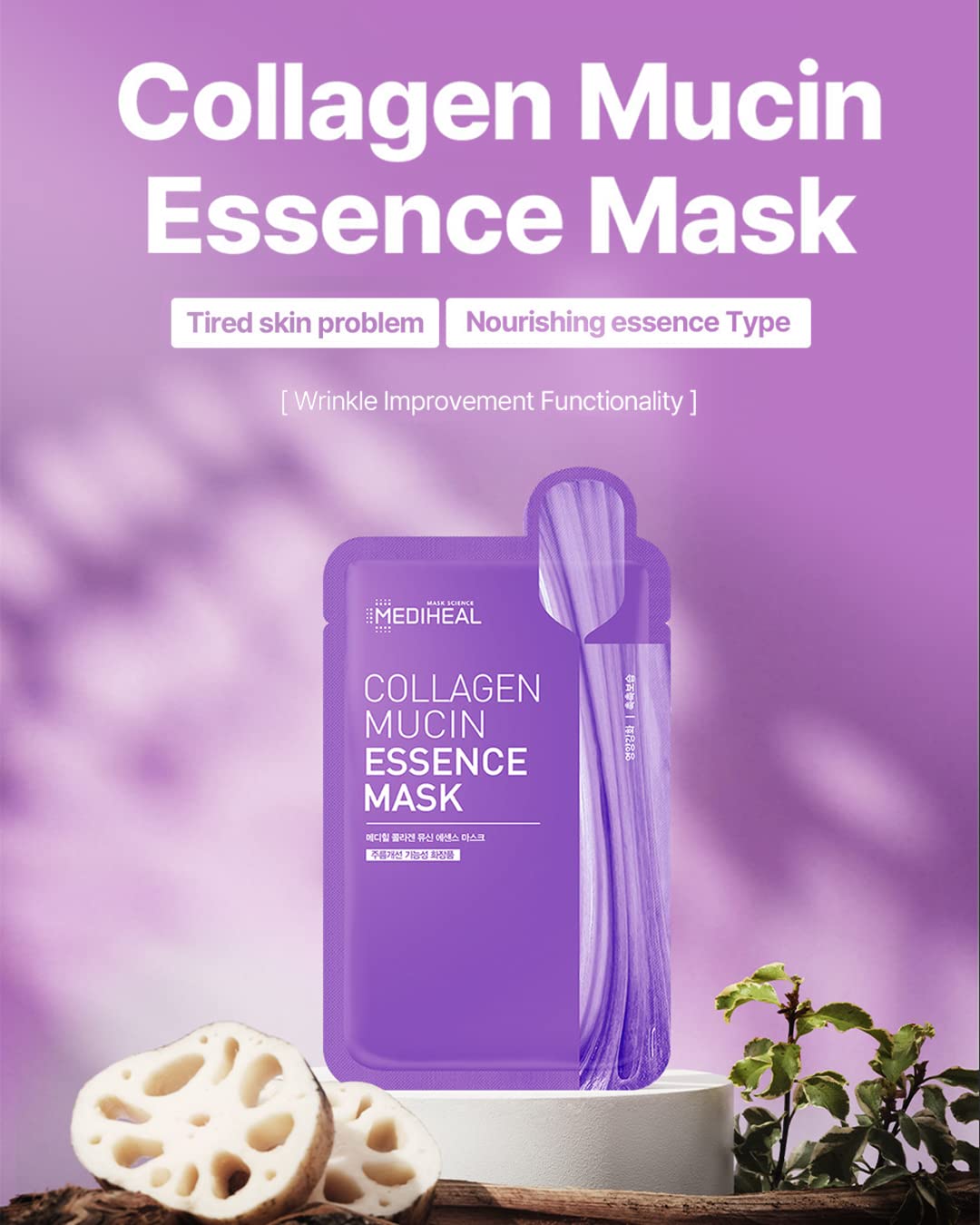 Mediheal Collagen Mucin Essence Facial Mask, Moisturizing & Nourishing Facial Sheet Mask for Stressed Skin, Collagen and Vegan M