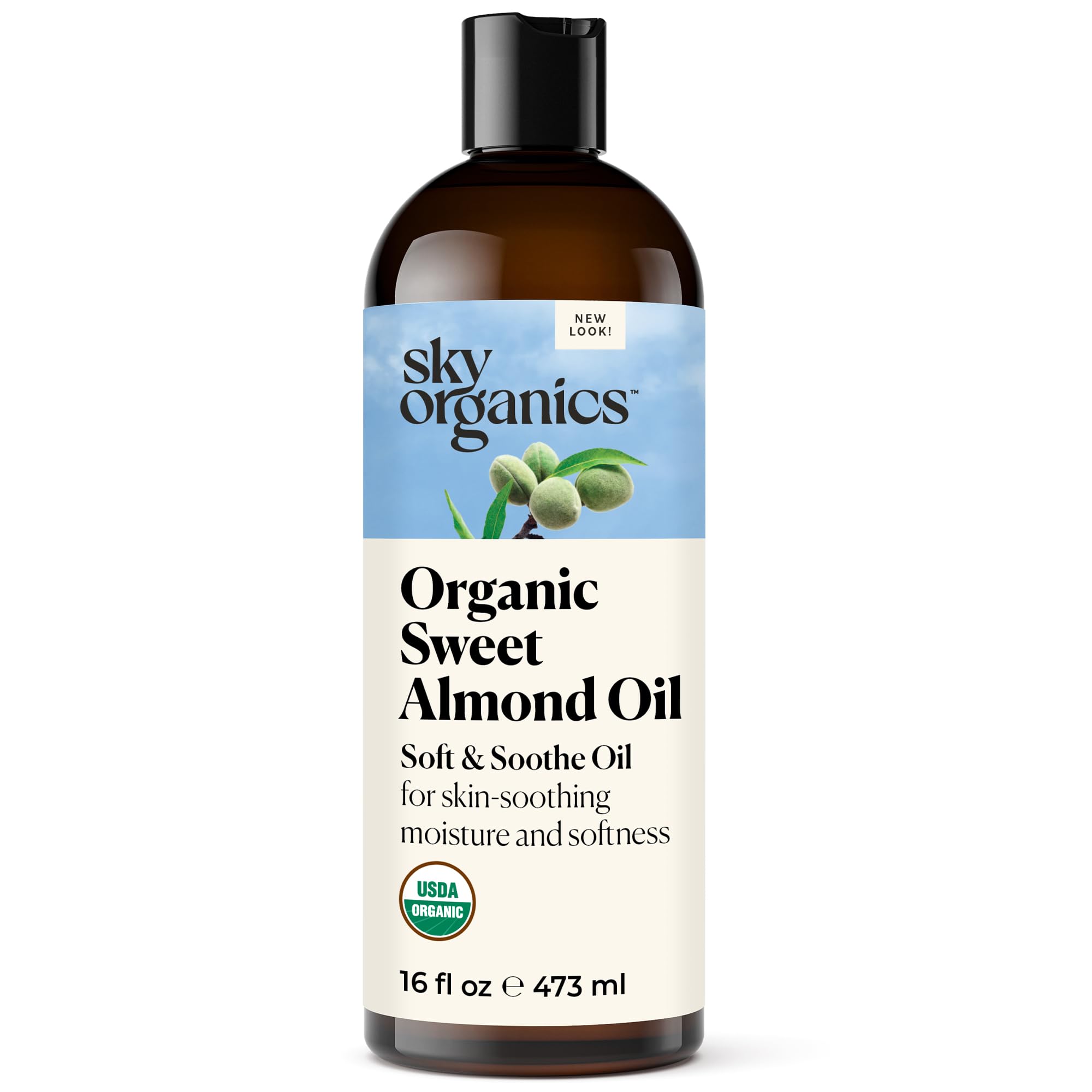 Sky Organics Organic Sweet Almond Oil For Body 100% Pure & Cold-Pressed Usda Certified Organic To Moisturize, Soften & Nourish,