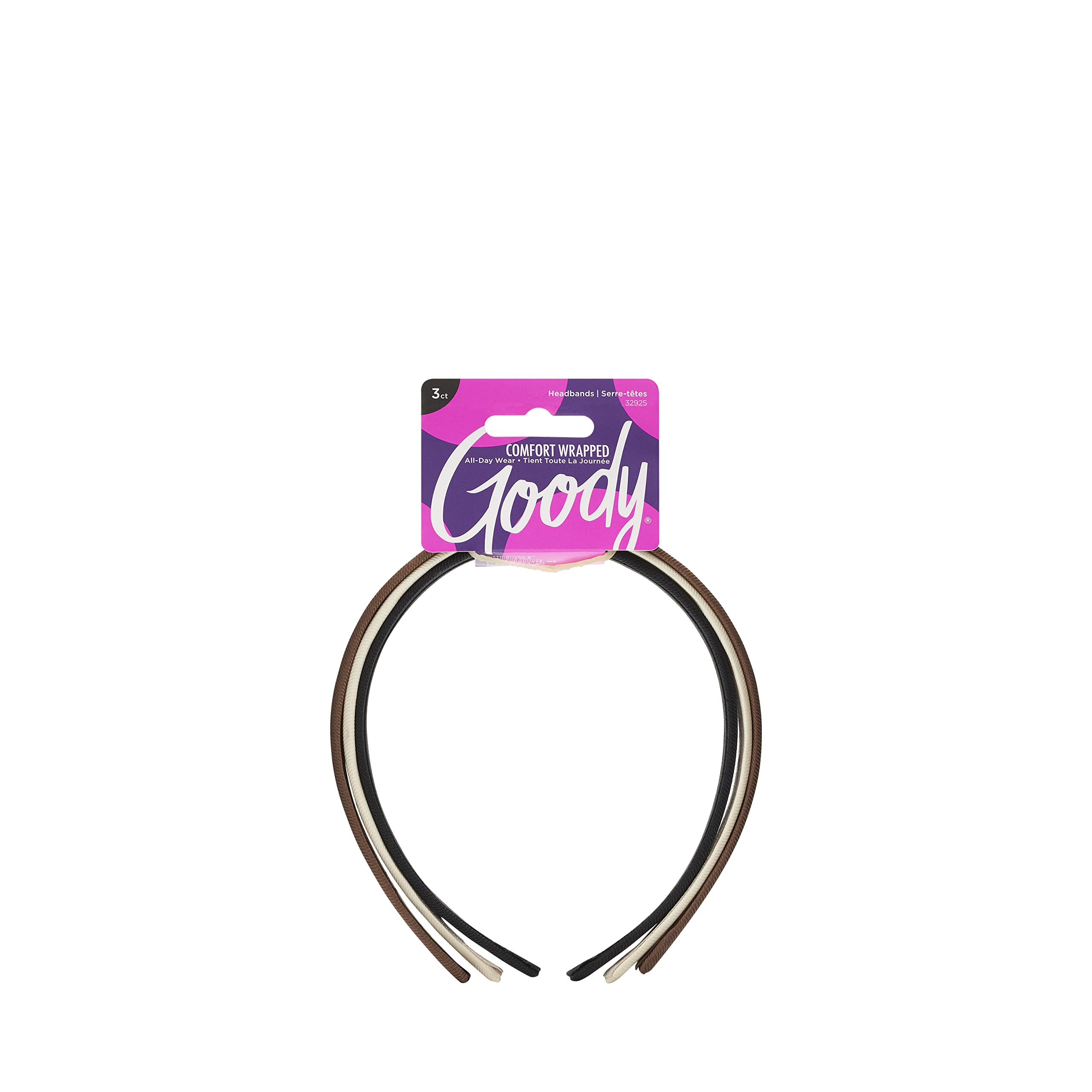 Goody Classics Fabric Covered Headbands, Assorted Colors, 3Count (Pack of 1)
