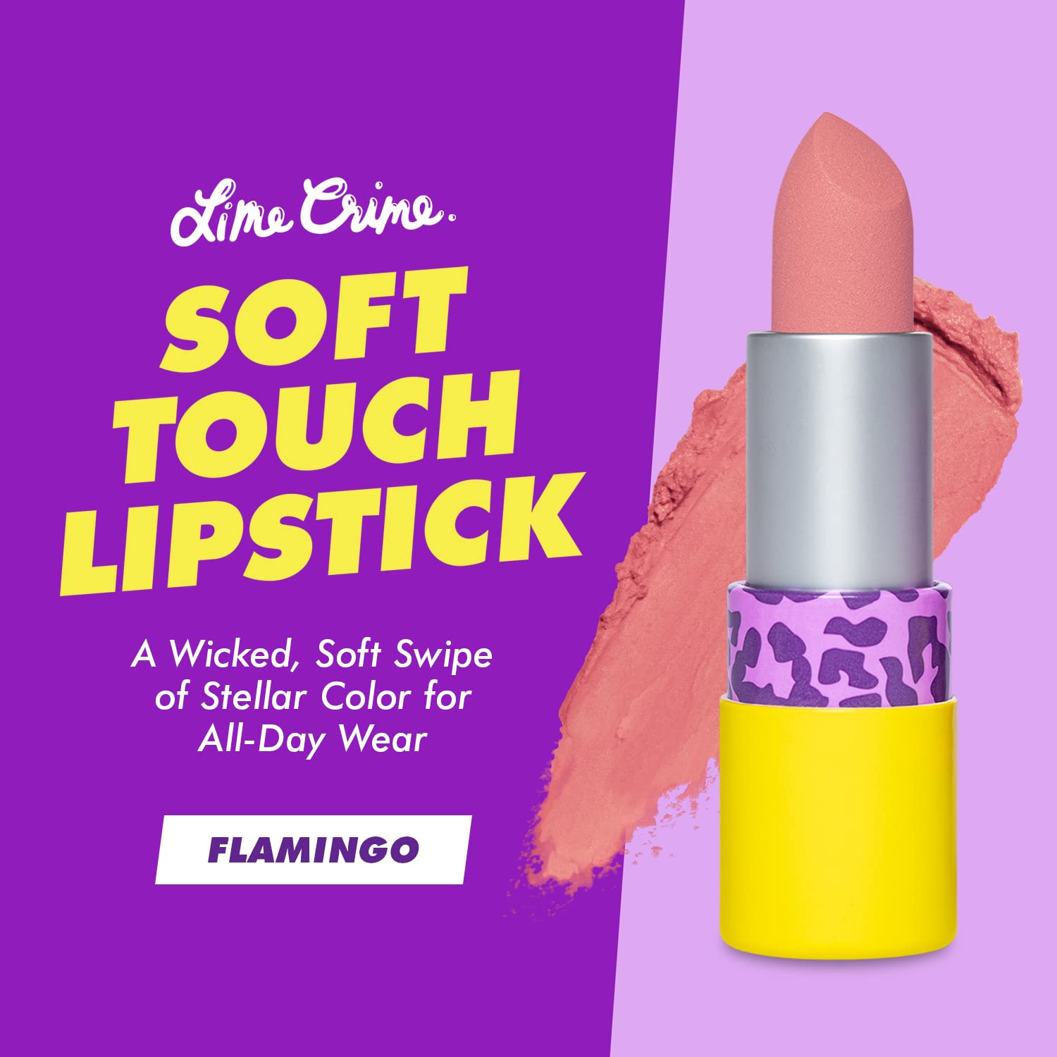 Lime Crime Soft Touch Comfort Matte Lipstick, Flamingo (Neutral Medium Pink) - Flirty Retro Shades - Full-Coverage Long Lasting,