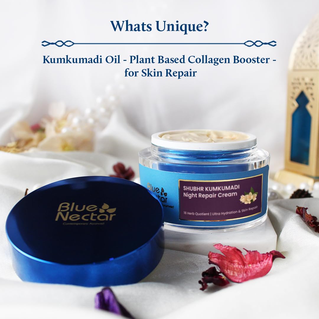 Blue Nectar Kumkumadi Night Cream with Jasmine for Deep Hydration with Kumkumadi Oil & Organic Ghee | Plant-Based Moisturizer fo